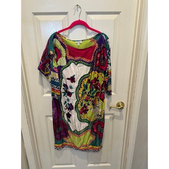 Vintage 90s Cache 100% Silk Floral Tie Sash Belt Sheath Mini Dress Size Medium - Picture 3 of 6